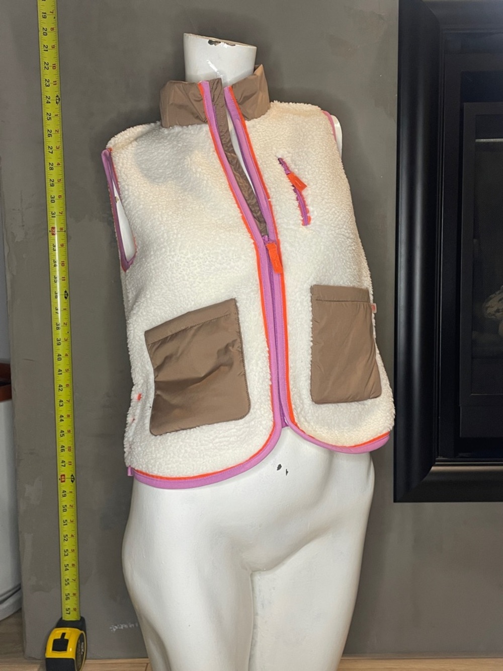 MPG Cream Sherpa Vest with Tan Shell and Orange Trim